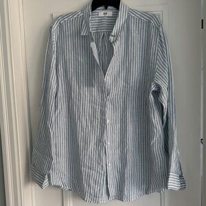 Uniqlo Light Blue and White Striped linen shirt, sz Xl